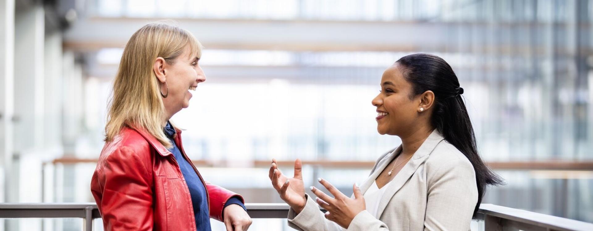 Two researchers talking