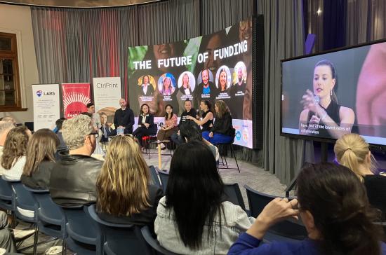 A/Prof Sarah Kinkel, Deputy Dean of the UTS Graduate Research School, participating in a panel discussion during the opening event of the 2024 Spark Festival