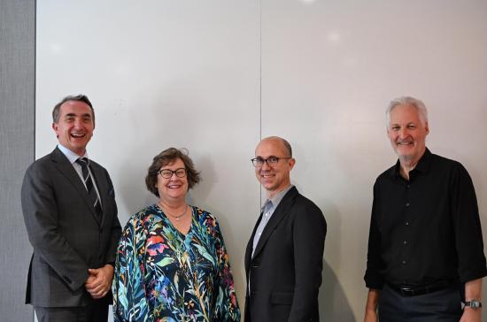 (from left to right) Pro Vice-Chancellor of Research Professor Chris Turney, Business Development Manager for the Faculty of Health Karyn Joyner, Director of UTS Tech Lab Professor Robert Fitch, Director for the Institute of Sustainable Futures Professor Stuart White