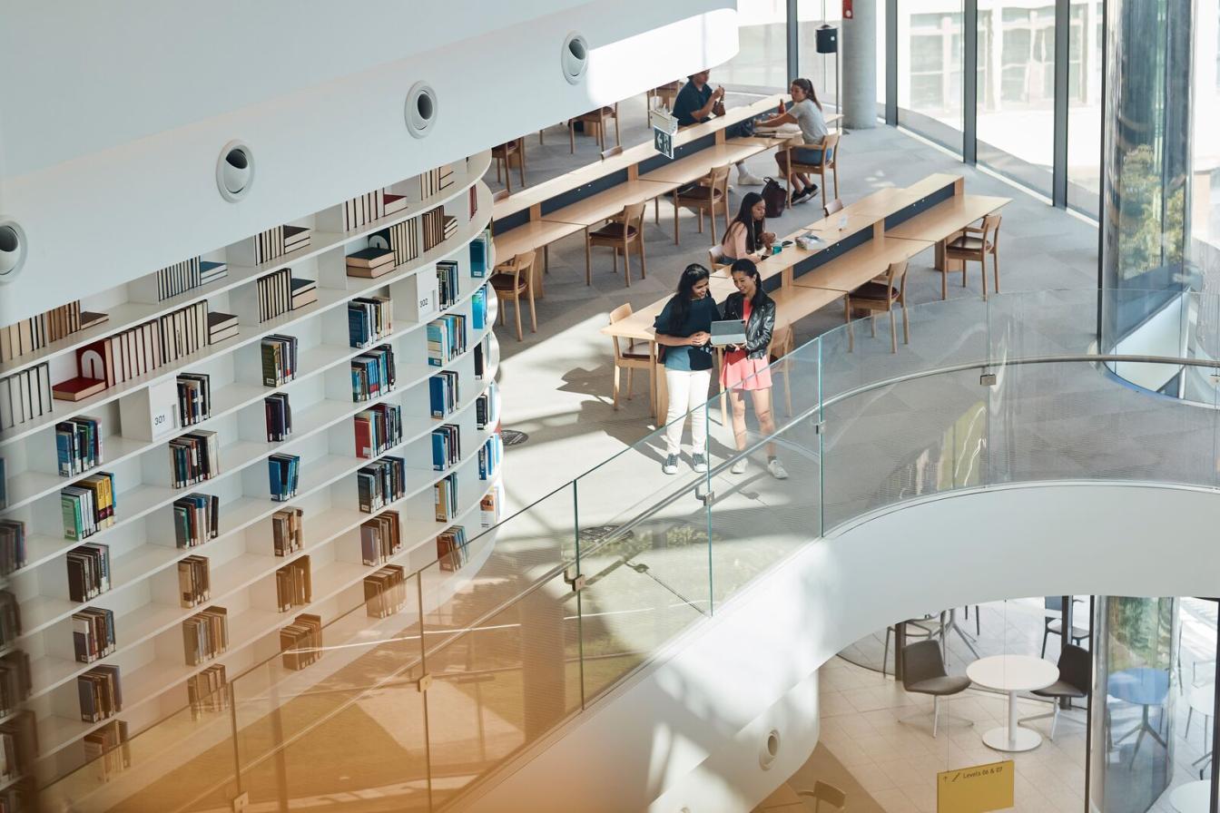 High angle image of library reading room