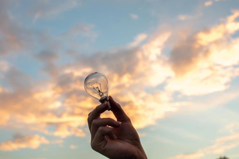 Hand holding lightbulb