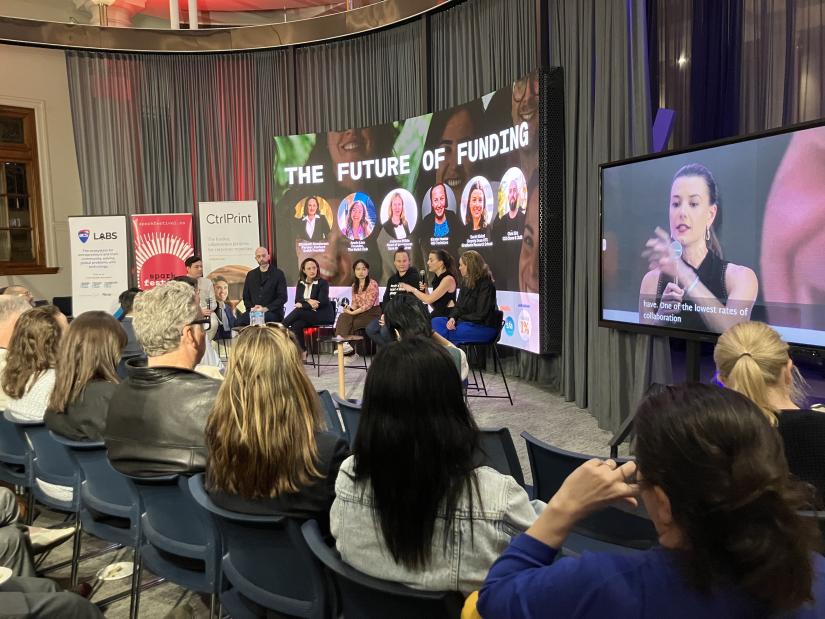 A/Prof Sarah Kinkel, Deputy Dean of the UTS Graduate Research School, participating in a panel discussion during the opening event of the 2024 Spark Festival