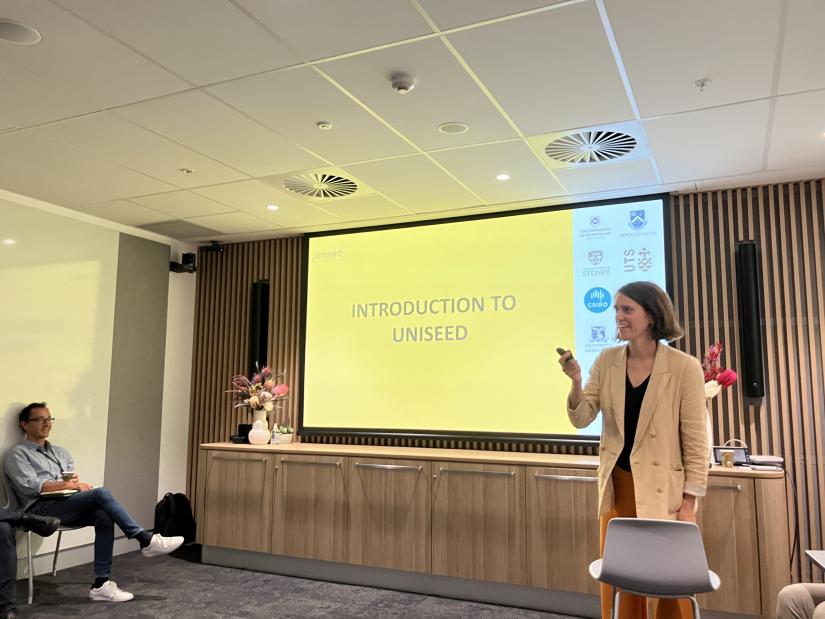 Dr Laura Droessler speaking at Research Translation Cafe
