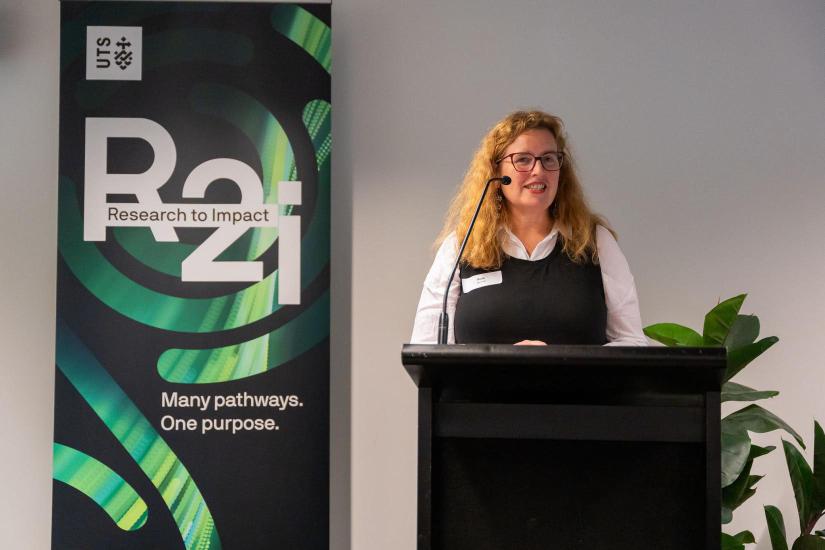 Prof Kate McGrath addresses R2I launch at UTS.